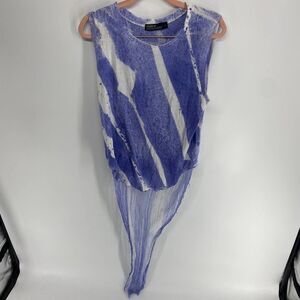 Benjamin Jay Blue White Tie dye tank shredded high low top womens small